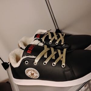 New Lace Up Women Black Sneakers with Gold Laces Size 10